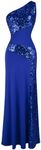 Angel-fashions Women's One Shoulder Sleeveless Sequin Maxi Prom Dresses Small Blue