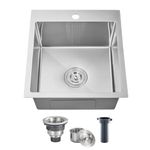 POPFLY 15 Inch Drop-in Kitchen Sink, SUS 304 Stainless Steel Top Mount Handmade Single Bowl 18 Gauge Kitchen Sink Bar Prep Sink, Brushed Nickel (15×17×8)