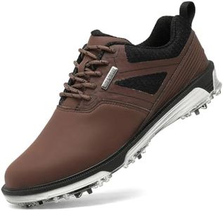 ULTIANT Men's Golf Shoes Fixed Nailless Sole Waterproof Lightweight No-Slip Walking Shoes Size7.5-14(Brown,48)
