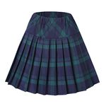 Urban CoCo Women's Elastic Waist Plaid Pleated Skirt Tartan Skater School Uniform Mini Skirts (X-Large, Series 1 Green)