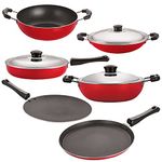 Nirlon Non-Stick Aluminium Cookware Set, 6-Pieces, Red & Black