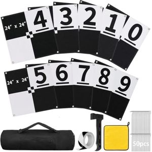 10 Pack Drone Ground Control Point GCP - 24"x24" UAV Aerial Target for Mapping & Surveying,50 Pcs Metal Fixing Stakes Stake Hammer Reflective Tape with Storage Bag,Black/White Markers