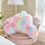 UGEYAO Faux Fur Reading Pillow Bed Wedge Adult Children Backrest with Arms Back Support for Sitting Up in Bed/Couch for Bedrest (Rainbow Pink, Standard)