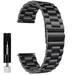 Holdfast Metal Watch Straps For Men and Women With Adjustment Tool. Stainless Steel Watch Strap in Black Fits Most 18mm Watches. Compatible with Fossil Q Tailor, Huawei Watch, LG Watch Style