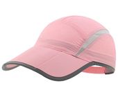 Magracy Unisex Quick Drying Sports Cap Summer Foldable Running Cap with Reflective Brim Outdoor Breathable Mesh Hat Pink