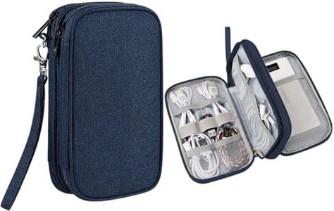 T Tersely Electronics Accessories Organizer Pouch Bag, Double Layers Electronic Organiser Travel Cable Gadget Bag for Cable, Phone, SD Card (Navy)