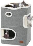 YITAHOME 2-Tier Cat House, Indoor Cat Cave Bed Playhouse, Flannel & Cool Mat, Covered Cat Beds with Scratch Pad and Hideaway Cave, Cute Modern Cat Condo Furniture for Multi Small Cats, Grey