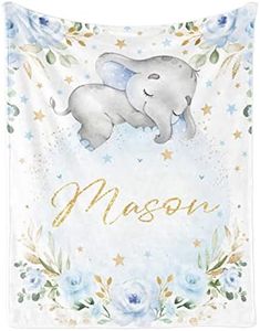 Custom Elephant Blanket with Name for Boys, Personalized Name Blanket for Teen, Soft Flannel Elephant Blankets Customized Gift for Birthday 50"x60"