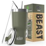 Beast 40 oz Tumbler Stainless Steel Vacuum Insulated Coffee Ice Cup Double Wall Travel Flask by Greens Steel (Army Green)