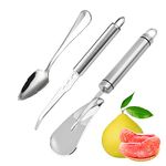 Klyuqoz Stainless Steel Grapefruit Knife, Grapefruit Knife Pack of 3, Grapefruit Knife Curved with Grapefruit Spoons and Orange Peeler, for Grapefruit and Oranges Kitchen Tool