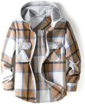 Aimehonpe Boys Button Down Flannel Hooded Shirts Long Sleeve Plaid Shirt Casual Tops, KhakiNavyBlue, Small