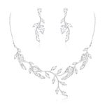 EVER FAITH Wedding Jewelry for Bride Bridesmaid, Sparkly Cubic Zirconia White Gold Plated Pear Shaped Birthstone Leaf Bridal Choker Necklace Earrings Set for Prom