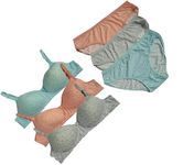 Narsingha Dreams Women's Cotton Full Coverage Lightly Padded Floral Printed Wire Free Bra Panty Lingerie Set Honeymoon Bikini Set for Girl's Combo Pack of 3 (Table Set-P3_Orange::Grey::Blue_34)