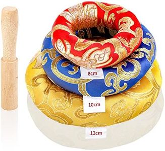 ZenBless Silk Embroidery Tibetan Singing Bowl Cushion 3pcs, Singing Bowl Holder, with Singing Bowl Small Mallet Set Gifts for Buddhist Sound Bowl Yoga Hand Made Nepal Meditation Accessories
