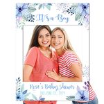 Paper Themes Personalised Baby Shower Selfie Frame – Blue Painted Flowers Baby Shower Selfie Frame