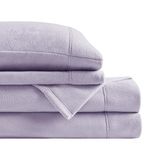True North by Sleep Philosophy Micro Fleece Bed Sheet Set, Warm, Sheets with 14" Deep Pocket, for Cold Season Cozy Sheet-Set, Matching Pillow Case, King, Lavender, 4 Piece