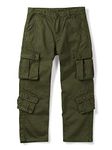 Aeslech Boys' Cotton Military Cargo Trousers with 8 Pockets Casual Outdoor Hunting Scout Pants Army Green Tag 150-8-9 Years