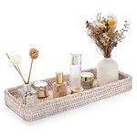 IGNPION Rattan Serving Tray Decorative Display Tray Table Storage Tray Toilet Tank Paper Tray Desktop Organiser Tray for Kitchen, Makeup, Vanity, Napkin, Candle, Ornament (40cm, Whitewash)