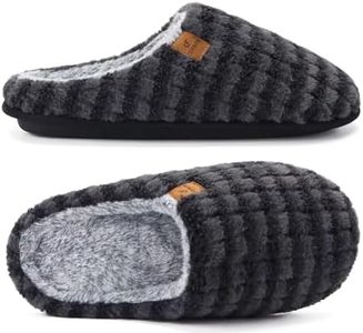 COFACE Mens Black Flano Plaid Cozy Memory Foam scuff Slippers Slip On Warm House Shoes Indoor/Outdoor With Best Arch Support Size 9