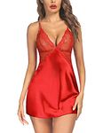 Avidlove Women Lingerie Satin Lace Chemise Valentine Nightgown Sexy Full Slips Sleepwear Scarlet 3X-Large