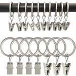 AMZSEVEN 100 Pack Metal Curtain Rings with Clips, Drapery Clips with Rings, Drapes Rings 1 in I D, Fits Diameter 6/8 in Curtain Rod, Matte Silver