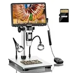 TOMLOV DM9 7" LCD Digital Microscope 1200X, 1080P Coin Microscope Magnifier, 12MP Ultra-Precise Focusing Soldering Microscope for Adult, PC View, 32GB