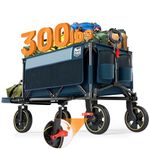 TIMBER RIDGE 47" Extra Long Collapsible Folding Wagon Cart with Tailgate, 300lbs Heavy Duty Utility Wagon, Outdoor Utility Cart with Side Pockets and Cup Holders for Gardening, Shopping, Blue