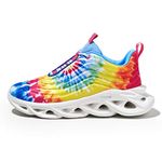 LUCKY STEP Women's Chunky Platform Tie Dye Rainbow Sneakers Tennis Running Fashion Shoes, Rainbow Tie Dye, 7