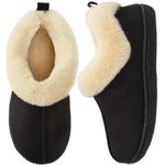 HomeTop Women's Closed-back Slippers Faux Wool Warm Non-slip Outdoor Indoor House Shoes with Fuzzy Collar Timeless Black, 5-6 UK