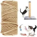 50M 6mm Sisal Rope for Cat Scratchers, Cat Natural Sisal Rope for Scratching Post Tree Replacement, Ideal for Replace Scratching Post, Repair Cat Tree, DIY Projects (50M/164 Feet) (50Mx 6mm+4 Toys)