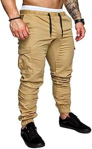 JMIERR Man Fashion Cargo Pants - Casual Cotton Tapered Stretch Twill Chino Athletic Joggers Sweatpants Drawstring Hiking Workout Trousers with Pockets for Men, US 36(L), A Khaki 1