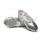 MsMushroom Girl's Pu Ballet Dancing Shoes with Split Soft Sole,Silver,1 M US