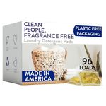 Clean People Laundry Detergent Pods - Plant-Based, Hypoallergenic Laundry Pods - Ultra Concentrated, Plastic Free, Recyclable Packaging, Stain Fighting - Fragrance Free, 96 Pack