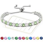 Silver Plated Bracelets For Womens 925 Silver Tennis Bracelets For Women August Birthstone Bracelet with 4 MM CZ, Adjustable Bracelet For Women Ladies Bracelets, Green Bracelet Olivine Bracelet