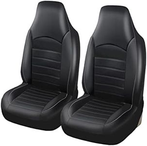 TOYOUN Classic Universal PU Leather Car Front Seat Covers High Back Bucket Seat Cover - Fit Most Cars, Trucks, SUVS, or Vans 2 PCS Gray Trim Auto Seat Covers Set Car Seat Protector for All Seasons