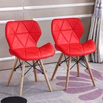 TIED RIBBONS Leather Designer DSW Side Accent Chair for Office, Bed Room, Cafe, Home, Living Room (Red) - Set of 2