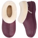 EverFoams Women's Microsuede Memory Foam Slippers with Fluffy Faux Fur Collar and Indoor Non-Slip Rubber Sole (Purple, Size 7-8 M US)