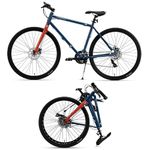 HORNBACK M1 Full Size Fully Assembled Foldable/Folding Cycle for Men & Women (20-inch Stainless Steel+Alloy Steel Frame,21 Speed Shimano Gears,28-Inch Wheels,Mechanical Disk Brakes (Blue & Orange)