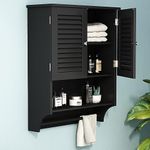 ChooChoo Bathroom Wall Cabinet with Towels Bar, 23.6" L x8.9 W x29.3 H MDF Material Medicine Cabinet, 2 Doors Over The Toilet Space Saver Storage Cabinet with Large Space, Black