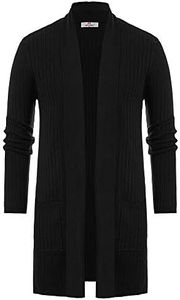 PJ PAUL JONES Men's Shawl Collar Open Front Long Cardigan Ribbed Knit Sweater with Pockets, Black, X-Large