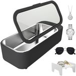 500ml Ultrasonic Jewelry Cleaner 42KHz SUS304 Tank Professional Ultrasonic Cleaner Machine Portable Ultrasonic Glasses Cleaner with Jewel Rack for Jewelry, Silver, Eyeglasses, Rings, Coins(Black)