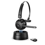 Bluetooth Headset, Wireless Headset with Upgraded Microphone AI Noise Canceling, On Ear Bluetooth Headset with USB Dongle for Office Call Center Skype Zoom Meeting Online Class Trucker