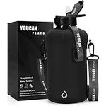 2.2L Half Gallon Water Bottles with Straw and Storage Sleeve -BPA Free Water Jug-Large Water Bottle-Big Water Bottle-Insulated Gym Water Bottle-Sports Water Bottles with Handle,2.2 Liter，Black