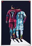 Football Superstar Cristiano Ronaldo and Lionel Messi Poster - Sports Decor, Manchester Soccer Player Canvas Wall Art, Inspirational for Gym Office Home Decoration (8x12in(20x30cm),Unframed)