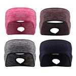 EUPSIIU 4 Pieces Running Headband For Women Girls, Fleece Ear Warmers Headband with Ponytail Hole, Yoga Head Band Thermal Full Cover Ear Muffs Headband Winter Sport Headband for Outdoor Fitness (4PCS)