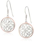 14k Rose Gold Plated Sterling Silver Two Tone Celtic Knot Round Drop Earrings