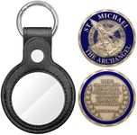 Anwlki St Michael Challenge Coin Saint Michael Archangel Medal Bless Safety Religious Gift with Leather Coin Holder Keychain, Brass Color, Medium