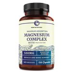 Magnesium Citrate Complex | 500 MG | High Absorption Formula | Calm, Relaxation & Digestion Support Supplement with Elemental Magnesium Oxide | Gluten-Free, Soy-Free | 120 Capsules (4-Month Supply)