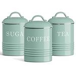 Barnyard Designs Canister Sets for Kitchen Counter, Vintage Kitchen Canisters, Country Rustic Farmhouse Decor for the Kitchen, Coffee Tea Sugar Farmhouse Kitchen Decor Set, Metal, Mint