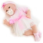 The Magic Toy Shop Bibi Doll - 17" Realistic Reborn Baby Doll Girl Handmade With Open Eyes, Dress Outfit, Pacifier, Milk Bottle and Birth Certificate (Open Eyes Girl)